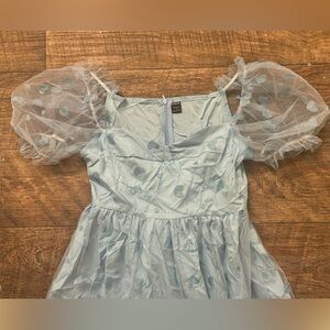Tea Length Light Blue Dress w/ Puff Sleeves
